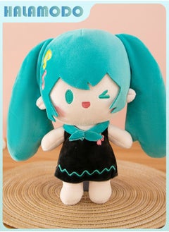 HALAMODO Hatsune Miku Plush Toy Pillow with Dark Blue Dress - A 22cm Adorable Doll, Ideal Birthday Gift for Girls and Perfect Decor for Bedroom, Living Room, and Desk  - Image 1