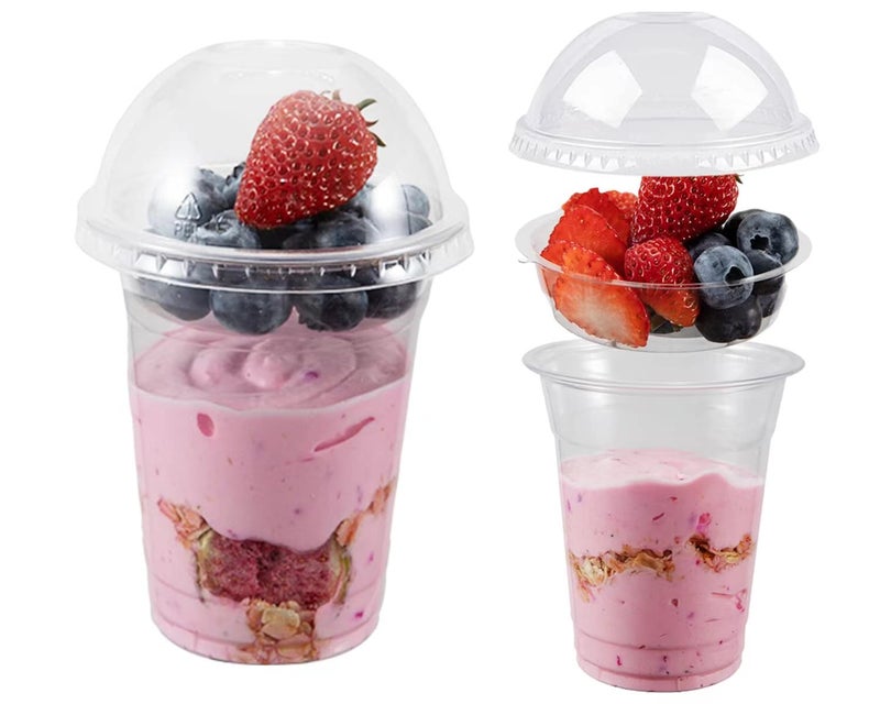 50 Sets 12 oz Clear Plastic Parfait Cups with INSERT  DOME LidsNO HOLE  Disposable Dessert Cups with Lids for Kids Dips Snacks and Veggies Fruit Yogurt Smoothie Iced Cold Drinks No Leaking