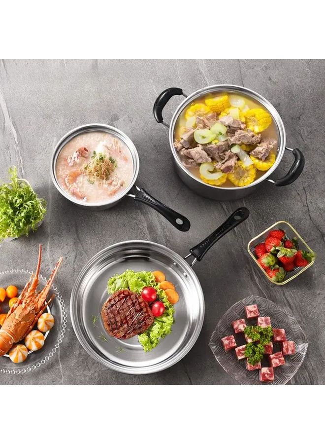 3 Piece Stainless Steel Cookware Set With Bakelite Handle Heavy Duty 201 Steel Pot Frying Pan Saucepan With Lids Induction Compatible Durable Kitchen Cookware For Stoves Small And Large Kitchens Ideal Gift For Cooks And Professional - Image 2
