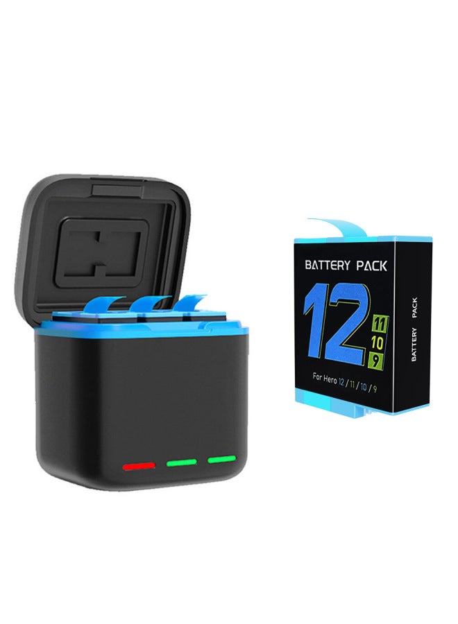 Generic Product Suitable For Gopro Hero12/11/10/9 Battery Charging Suit Fast Charging Charging Box +3 Batteries-Color:Battery Storage Three Charge + One Battery - Image 1