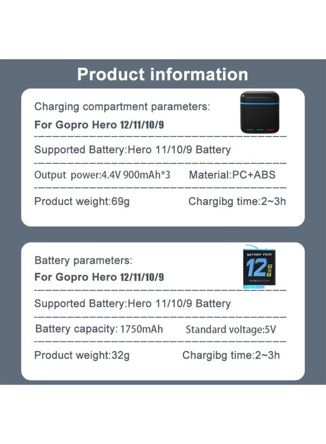 Generic Product Suitable For Gopro Hero12/11/10/9 Battery Charging Suit Fast Charging Charging Box +3 Batteries-Color:Battery Storage Three Charge + One Battery - Image 5