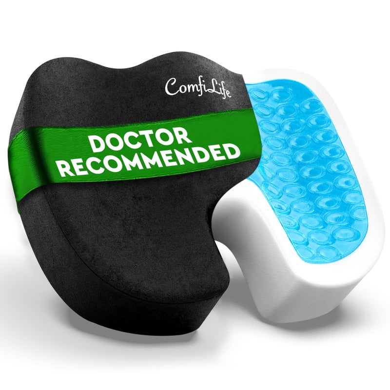ComfiLife وسادة مقعد ComfiLife Gel Enhanced - وسادة كرسي المكتب - وسادة عظم العصعص غير القابلة للانزلاق من الجل ورغوة الذاكرة لألم عظم الذنب - وسادة مقعد كرسي المكتب والسيارة أثناء القيادة - تخفيف آلام عرق النسا والظهر (أسود) - Image 1