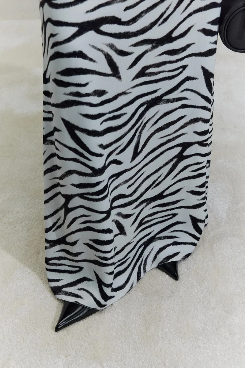 Suud Collection White Zebra Maxi Satin Skirt