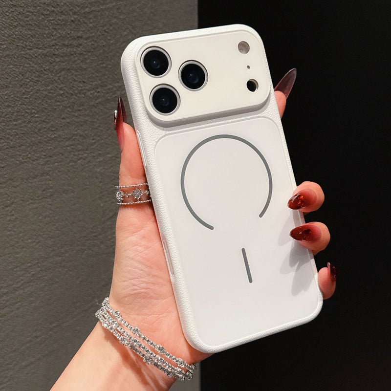 MagSafe iPhone 13 Drop Protection Leather Texture Case for Matte Finish and Scratch Resistant in White finish - Image 1