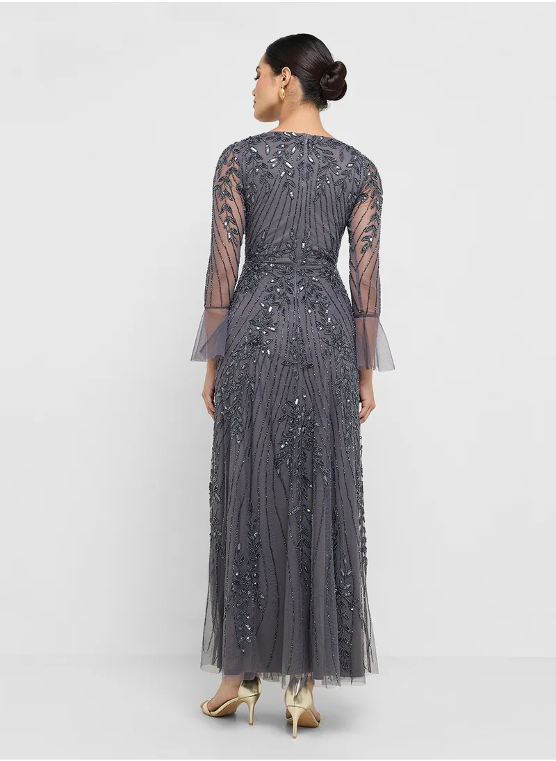 فروك اند فرل Embellished Flared Sleeve Maxi Dress