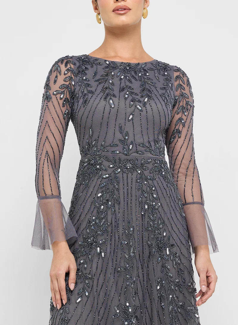 Frock and Frill Embellished Flared Sleeve Maxi Dress