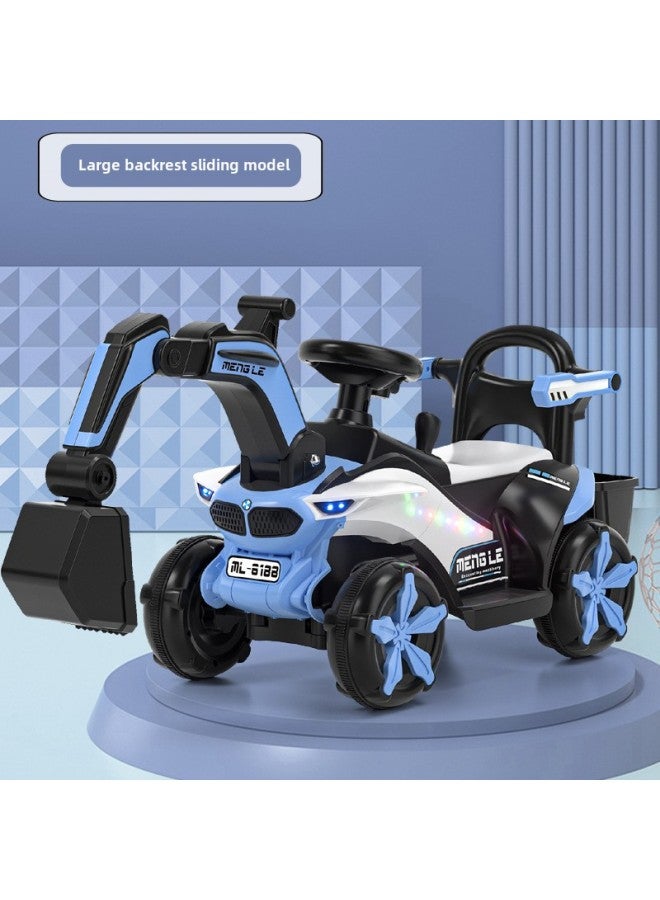 Children's Electric Excavator Toy Car Children's Seatable Hook Machine Engineering Car Large Boy Remote Control Excavator-Color:[Guardrail Sliding] Blue ☆ Manual Digging Arm + Light Music-Proportion:Official Standard  - Image 1