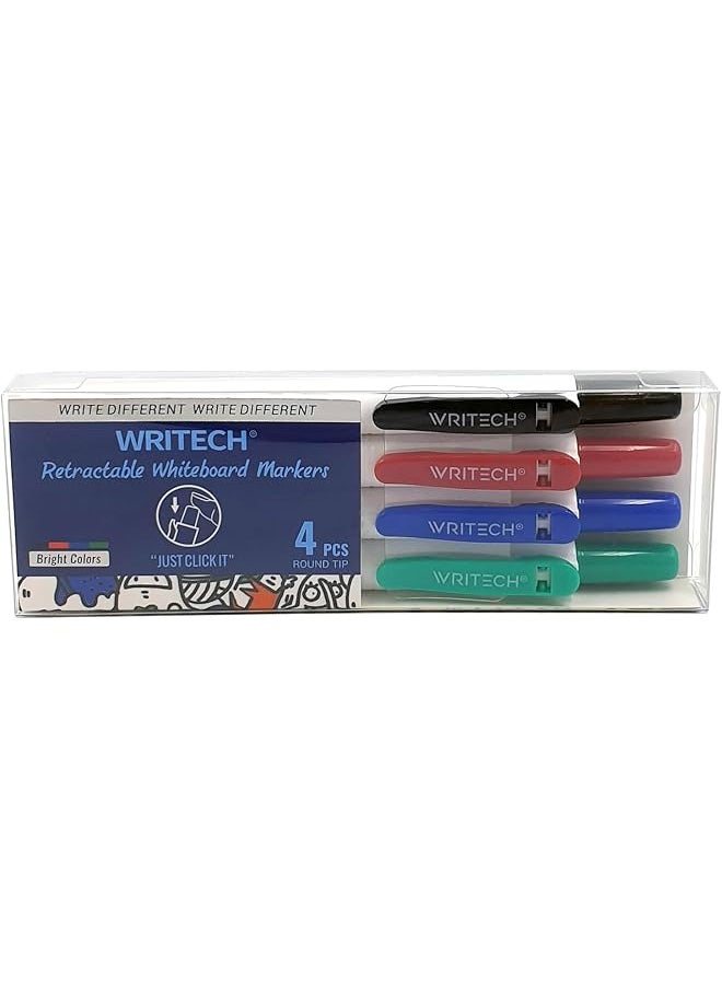 WRITECH Retractable Dry Erase Markers 4Col Fine Tip Assorted Colors Low Odor Multi Colored Set Kid Adult Refillable Clickable Multicolor Thin Point Whiteboard Marker  - Image 1