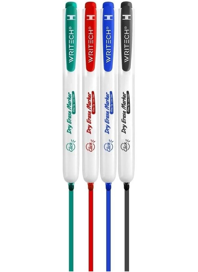 WRITECH Retractable Dry Erase Markers 4Col Fine Tip Assorted Colors Low Odor Multi Colored Set Kid Adult Refillable Clickable Multicolor Thin Point Whiteboard Marker  - Image 2