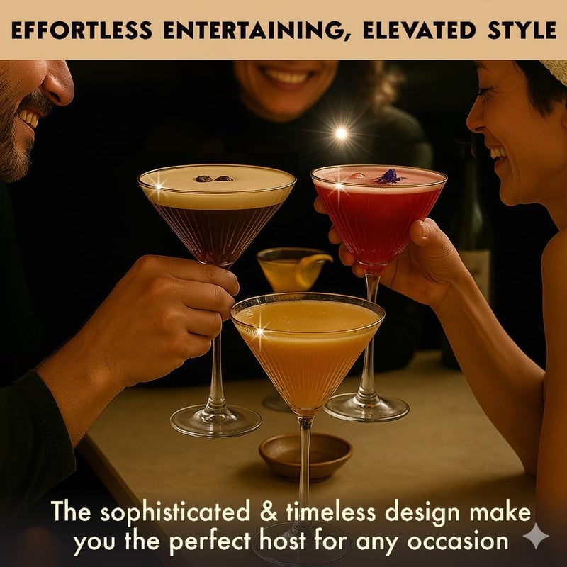 VEMACITY - Ribbed Espresso Martini Glasses Set of 4-8oz Gold Rim Cocktail Glasses with Bar Spoon and Jigger - For Margaritas, Cosmos & More | Ideal for Christmas & New Years - Image 4