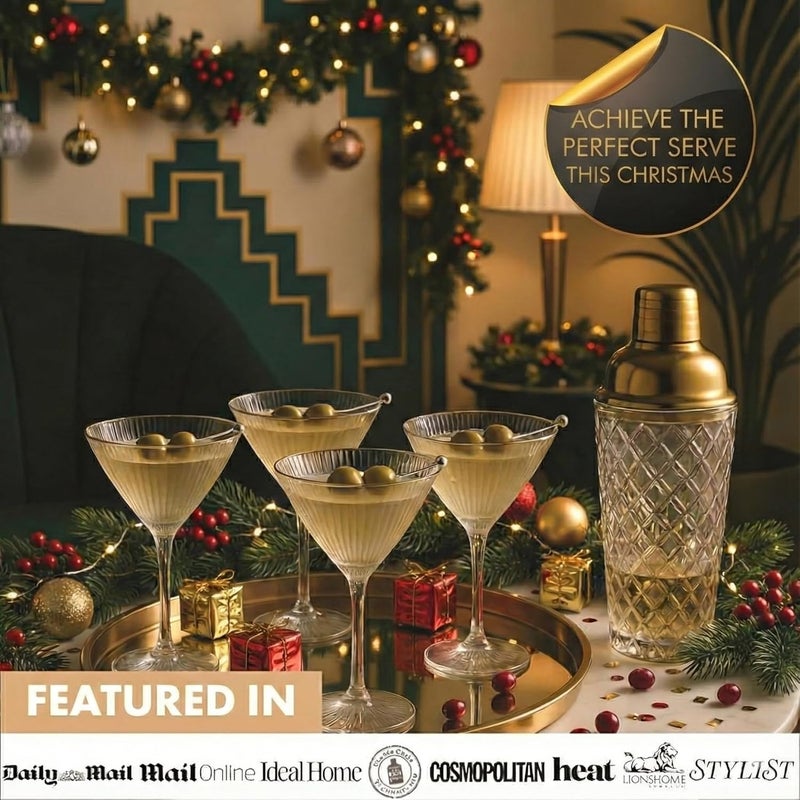 VEMACITY - Ribbed Espresso Martini Glasses Set of 4-8oz Gold Rim Cocktail Glasses with Bar Spoon and Jigger - For Margaritas, Cosmos & More | Ideal for Christmas & New Years - Image 3