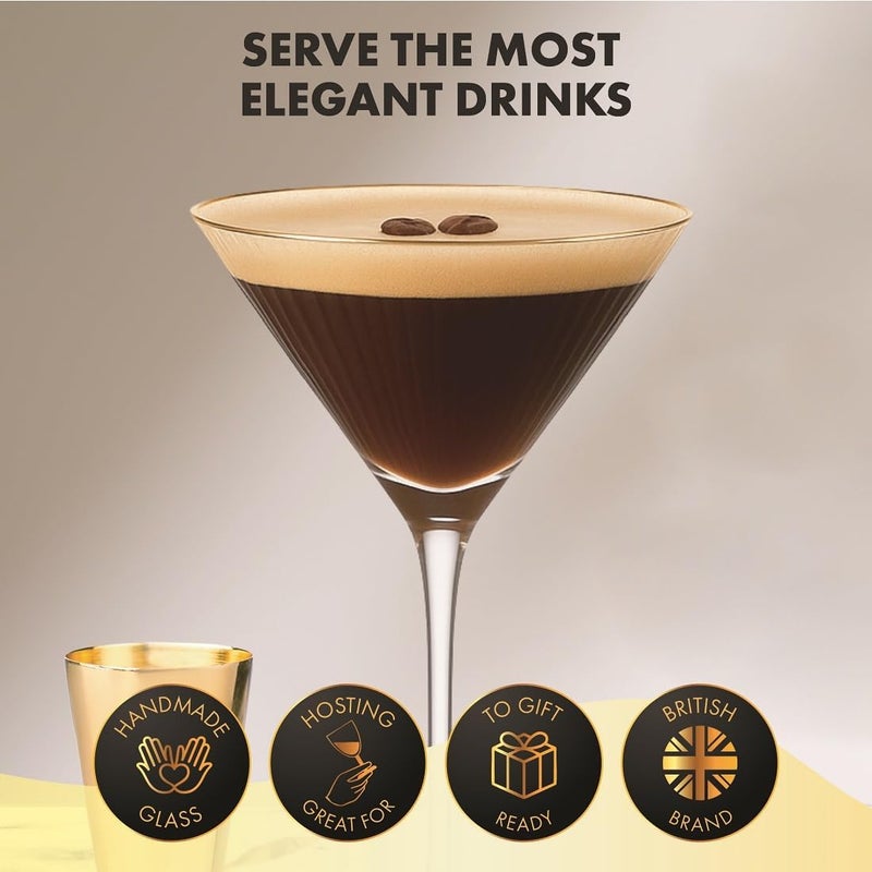 VEMACITY - Ribbed Espresso Martini Glasses Set of 4-8oz Gold Rim Cocktail Glasses with Bar Spoon and Jigger - For Margaritas, Cosmos & More | Ideal for Christmas & New Years - Image 5
