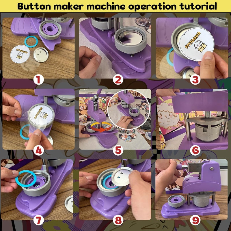 ppttoodd Green Button Maker Machine 58mm (2.25 inch), DIY Button Pin Maker Machine Comes with Free Button Parts, Circle Cutter, Cutting Board, Pattern Paper, Holographic Bags, Colored Film, and Protective Case - Image 5