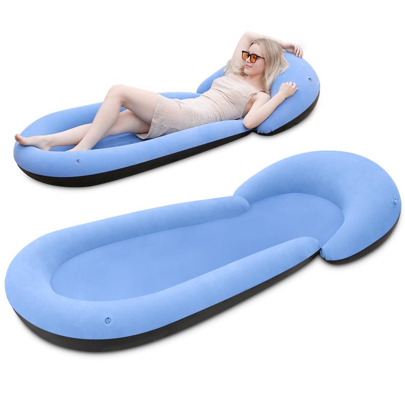 ROUSKY Inflatable Beach Mat, 70 x 29 Inch, Flocked Surface, Pillow Surround (Blue) - Image 1