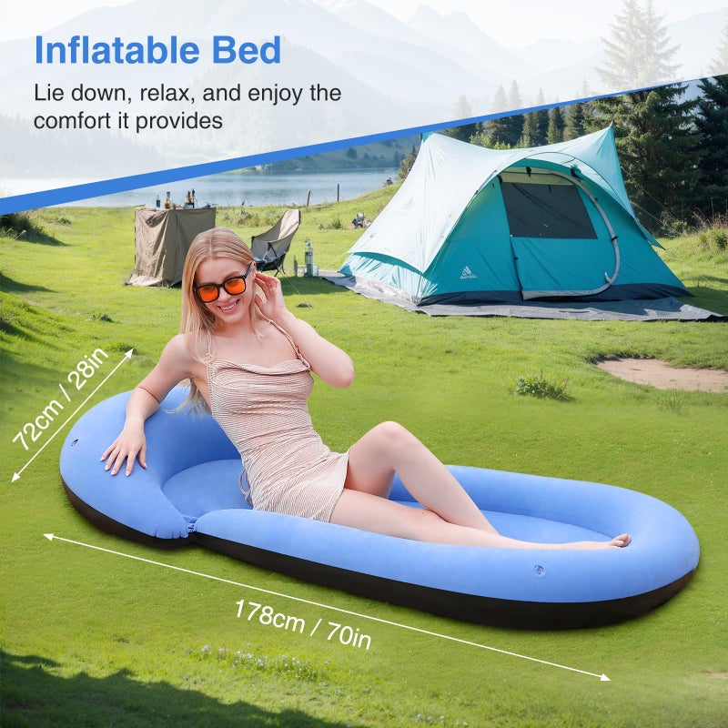 ROUSKY Inflatable Beach Mat, 70 x 29 Inch, Flocked Surface, Pillow Surround (Blue) - Image 4