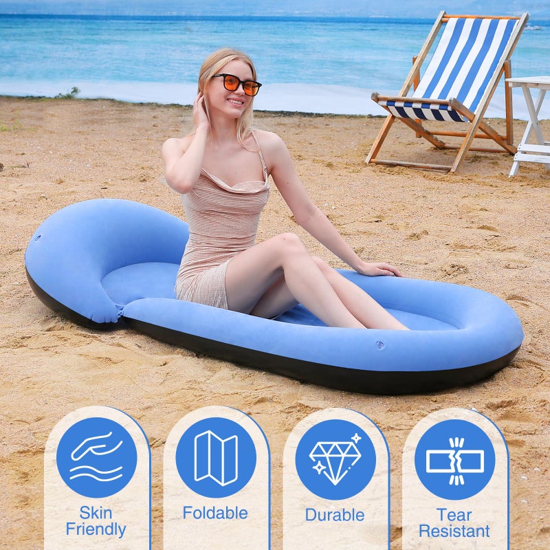 ROUSKY Inflatable Beach Mat, 70 x 29 Inch, Flocked Surface, Pillow Surround (Blue) - Image 5