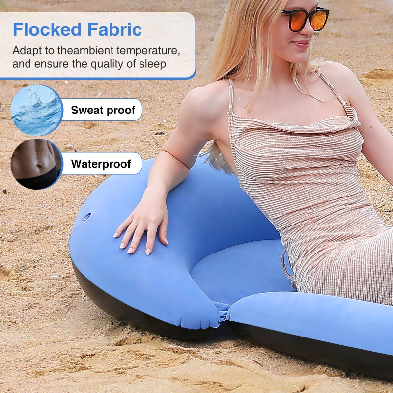 ROUSKY Inflatable Beach Mat, 70 x 29 Inch, Flocked Surface, Pillow Surround (Blue) - Image 3