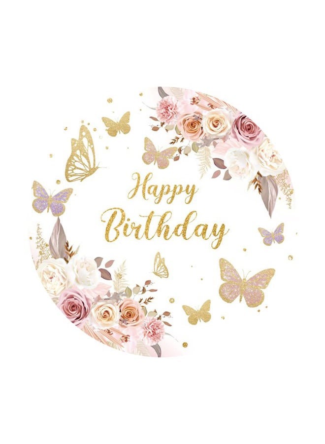 Leyiyi 7.2x7.2ft Boho Happy Birthday Butterfly Party Round Backdrop Cover 3D Flower White and Pink Rose Gold Glitter Photo Background Girls Butterfly Birthday Party Decorations Sweet Cake Table Banner - Image 4