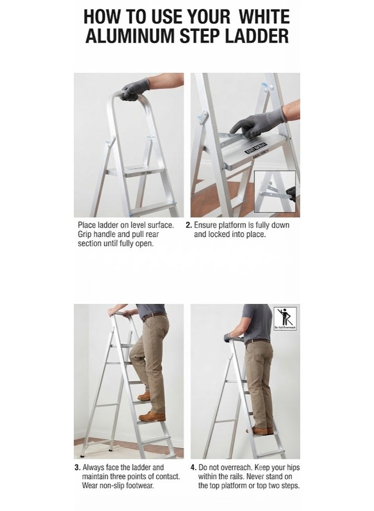 Robustline Heavy Duty Steel Ladder, Ultra Stable Folding Ladder. (8 Step, White) - Image 2