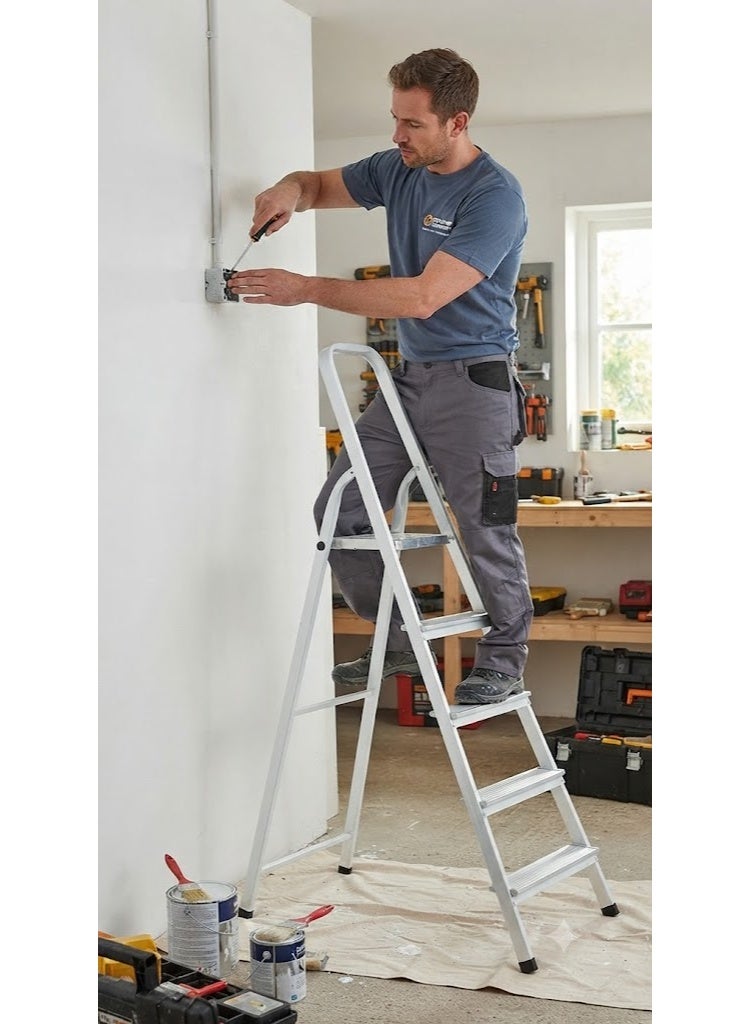 Robustline Heavy Duty Steel Ladder, Ultra Stable Folding Ladder. (8 Step, White) - Image 3