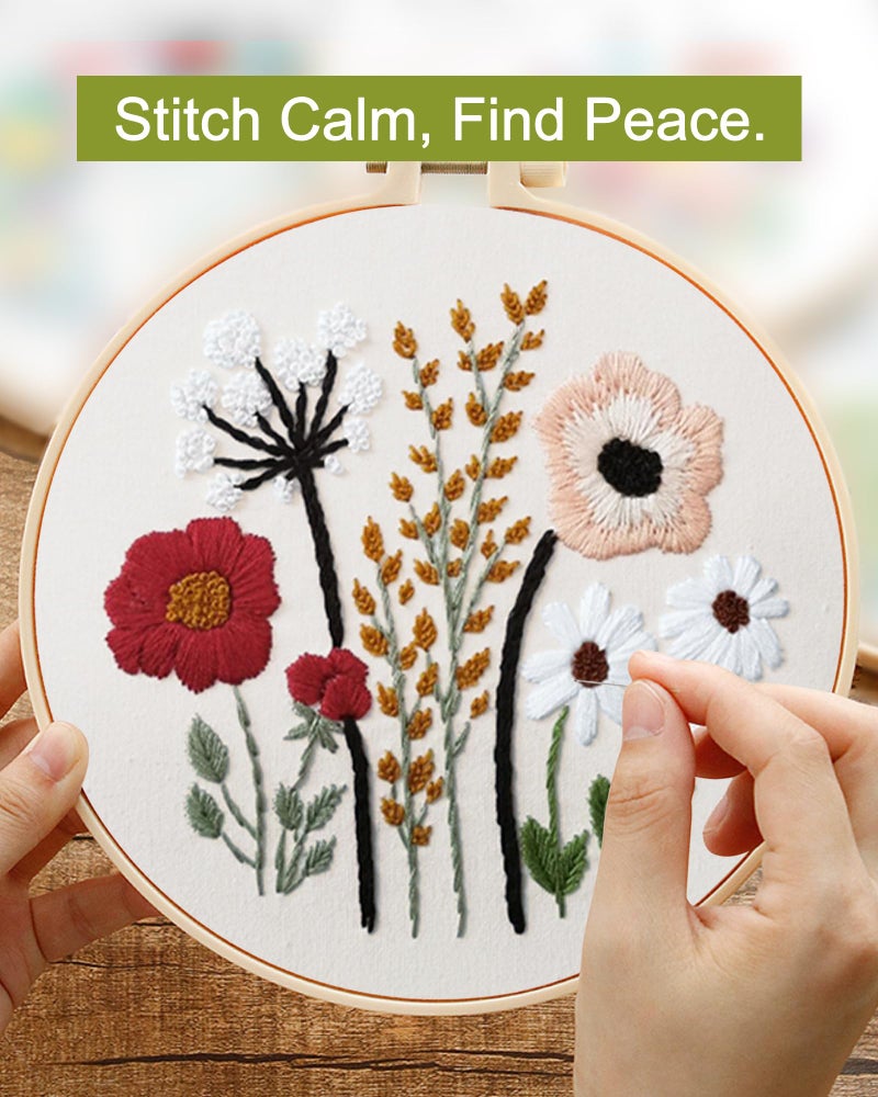 Santune 3 Sets Embroidery Kit,Cross Stitch Kits for Beginners,Needlepoint Kits for Adults with Easy Floral Pattern Hand Crafts,Hoop,Needle,Mothers Day Gifts - Image 5