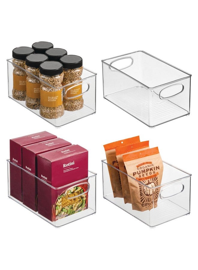 mDesign Plastic Kitchen Organizer - Storage Holder Bin With Handles For Pantry, Cupboard, Cabinet, Fridge/Freezer, Shelves, Counter - Holds Canned Food, Snacks - Ligne Collection - 4 Pack - Clear - Image 1