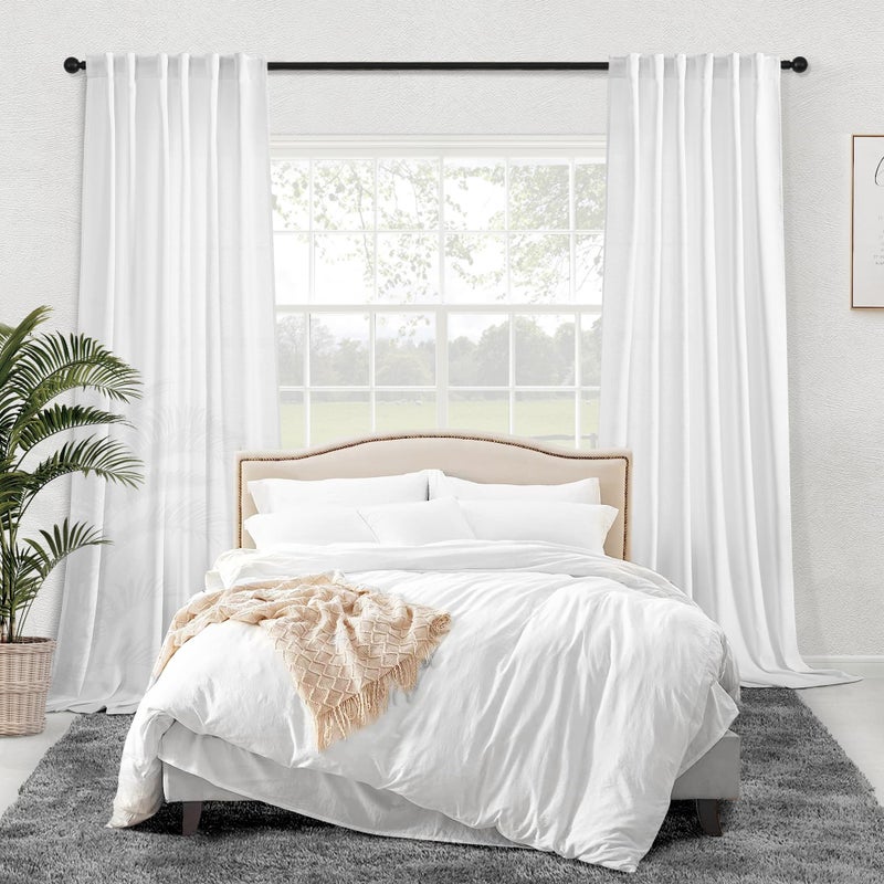 MEETBILY White Linen Back Tab Curtains 108 Inches Long 2 Panels for Living Room Farmhouse Boho Light Filtering Extra Long Semi Sheer Linen Curtains 108 Inch Length Modern Aesthetic Elegant Window Drapes 9Ft - Image 5