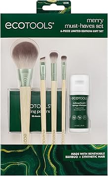 EcoTools Limited Edition Merry MustHaves Kit Face Eyeshadow Makeup Brushes Brush Shampoo Cleanser Blotting Papers for Matte Makeup EcoFriendly 6 Piece Gift Set - Image 2