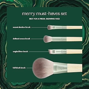 EcoTools Limited Edition Merry MustHaves Kit Face Eyeshadow Makeup Brushes Brush Shampoo Cleanser Blotting Papers for Matte Makeup EcoFriendly 6 Piece Gift Set - Image 3