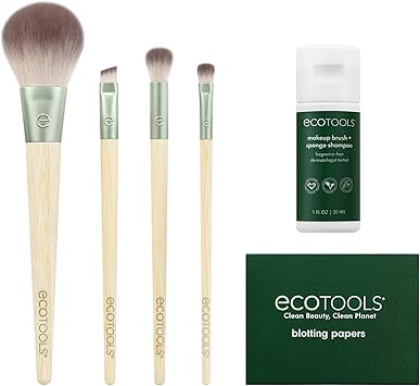 EcoTools Limited Edition Merry MustHaves Kit Face Eyeshadow Makeup Brushes Brush Shampoo Cleanser Blotting Papers for Matte Makeup EcoFriendly 6 Piece Gift Set - Image 1