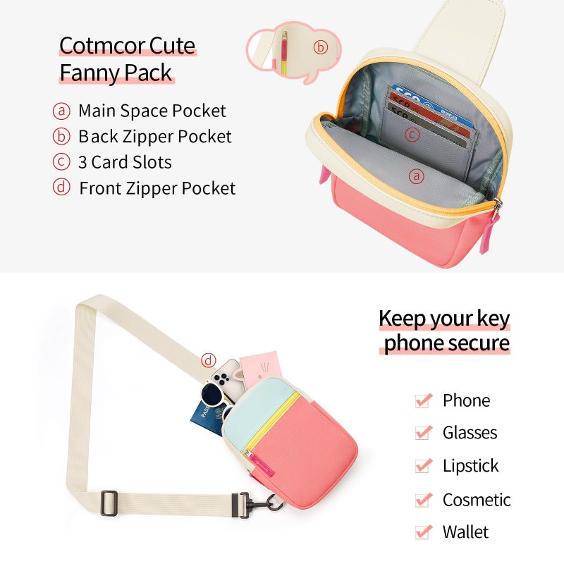 Cotmcor Easter Basket Stuffers for Teens Girls: Fanny Pack Birthday Gift for 8 9 10 11 12 Year Old Teen Girl Trendy Stuff, Preppy Colorblock Crossbody Bag Adjustable Sling Belt Bags Purse for Travel - Image 4