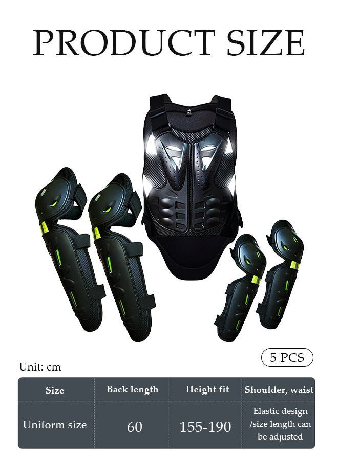 DUNISO 5Pcs Motorcycle Protective Gear set with Motorcycle Armor Jacket,Motorcycle Knee Shin Guards Elbow Guard Pads,Motorbike Protective Jacket with Chest Back Spine Armor Knee Elbow Protection Pad for Motocross Cycling Skateboarding(Black)  - Image 2