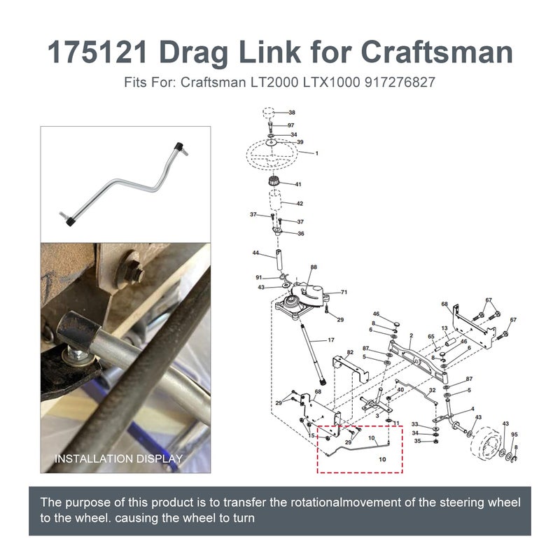 Thaekuns 175121 532175121 Drag Link Fits for Craftsman Poulan Husqvarna Lawn Mowers - Image 3