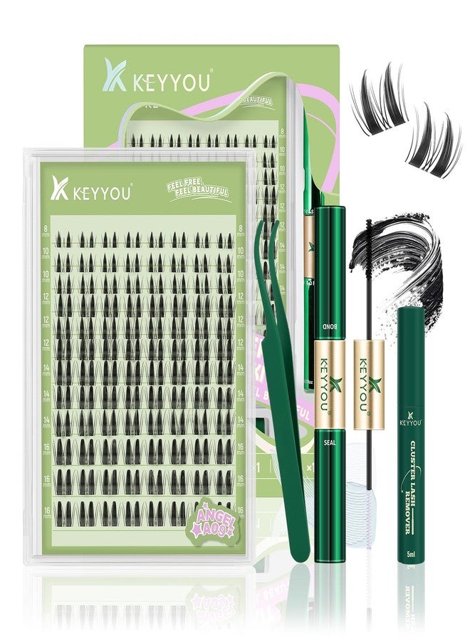 KEYYOU LASH Extension Kit 120Pcs Angel Lash Clusters Kit Thick Eyelash Extension Kit with Glue and Seal,Tweezers,Remover for DIY lash extension kit at Home（Kit-Angel A09-D-8-16MIX） - Image 1