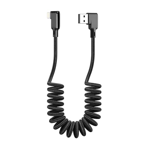AICase 90 Degree Coiled Charging Cable,Right Angle Design Gaming LED Cord 6ft/1.8m Elastic Nylon Cable,Charge and Sync for Phone XS/XS Max/XR/Phone X/8/8 Plus/7/7 Plus, Pad Pro Air 2 and More - Image 1