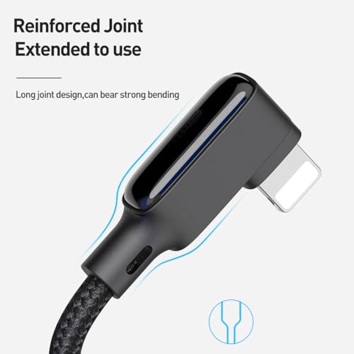 AICase 90 Degree Coiled Charging Cable,Right Angle Design Gaming LED Cord 6ft/1.8m Elastic Nylon Cable,Charge and Sync for Phone XS/XS Max/XR/Phone X/8/8 Plus/7/7 Plus, Pad Pro Air 2 and More - Image 2