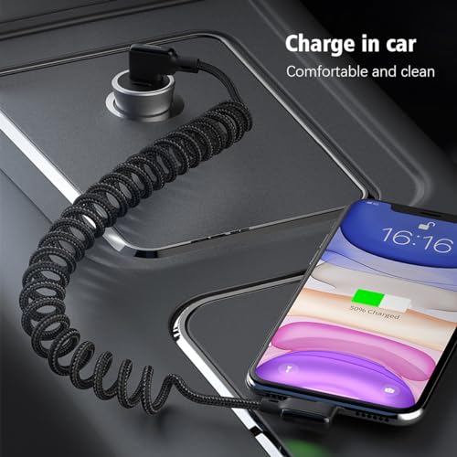 AICase 90 Degree Coiled Charging Cable,Right Angle Design Gaming LED Cord 6ft/1.8m Elastic Nylon Cable,Charge and Sync for Phone XS/XS Max/XR/Phone X/8/8 Plus/7/7 Plus, Pad Pro Air 2 and More - Image 5