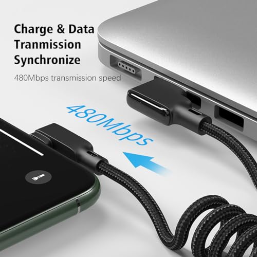 AICase 90 Degree Coiled Charging Cable,Right Angle Design Gaming LED Cord 6ft/1.8m Elastic Nylon Cable,Charge and Sync for Phone XS/XS Max/XR/Phone X/8/8 Plus/7/7 Plus, Pad Pro Air 2 and More - Image 4