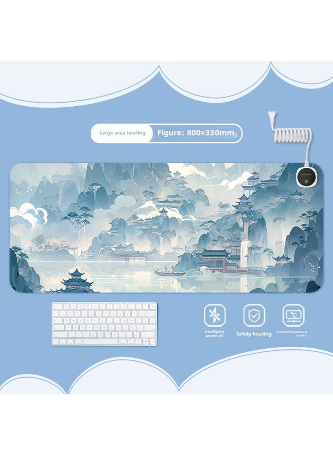 Ink Landscape Heating Heating Pad Warm Table Mat Office Computer Desktop Heating Mouse Pad-Color:700x330mm-Pattern:Jr-ink Scenery 123  - Image 1