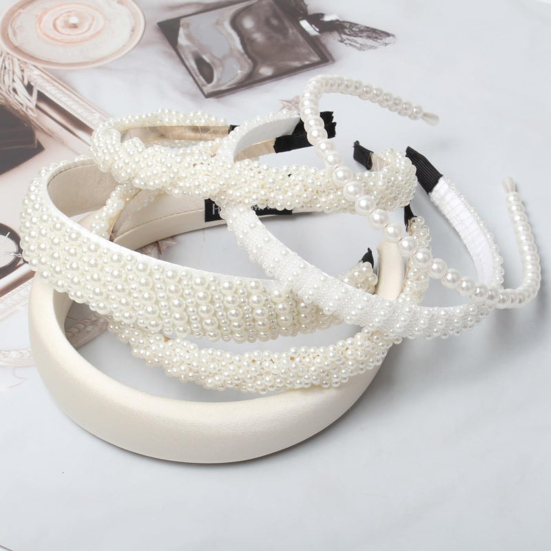 Cuizhiyu 5PK White Pearl Headbands for Women Girls Cute Pearl dainty Headbands Bling Faux Pearls Hairbands Wedding Hair Accessories hair hoop headband - Image 2
