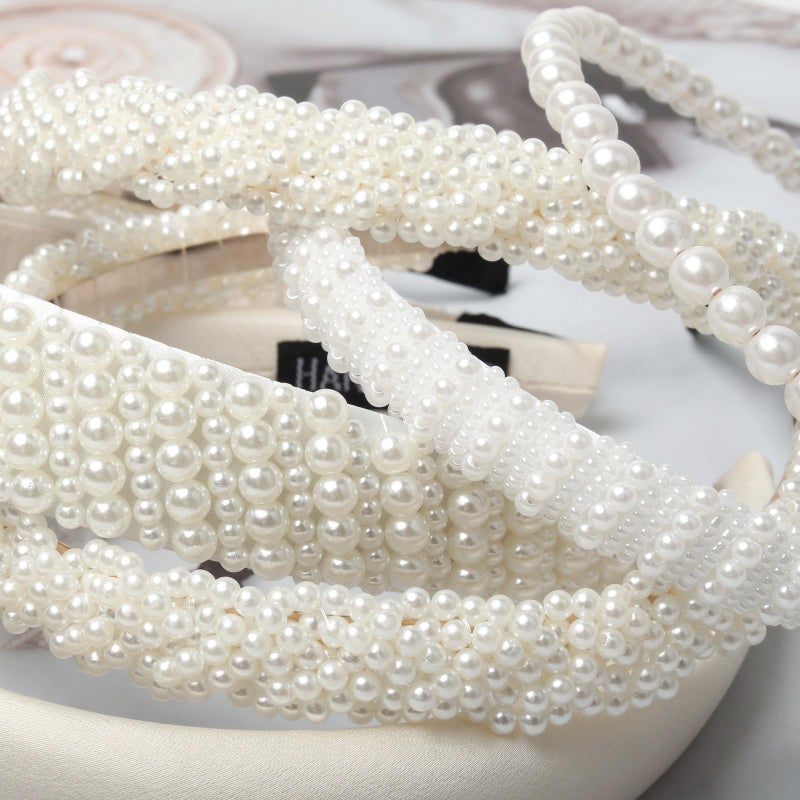 Cuizhiyu 5PK White Pearl Headbands for Women Girls Cute Pearl dainty Headbands Bling Faux Pearls Hairbands Wedding Hair Accessories hair hoop headband - Image 3