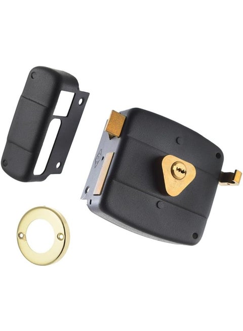 Heavy-Duty Door Rim Lock with Cylinder – 3 Turns – 120mm – Secure Metal Lockset with 3 Keys – for Wooden & Metal Doors – Durable & Anti-Theft Design