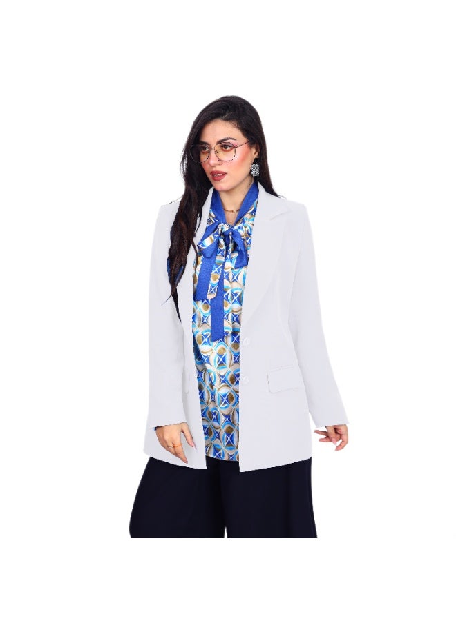 Smoky Egypt Elegant Lady Solid Blazer-WHite - Image 1