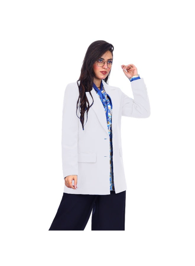 Smoky Egypt Elegant Lady Solid Blazer-WHite - Image 2