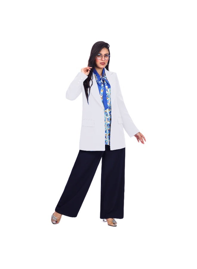 Smoky Egypt Elegant Lady Solid Blazer-WHite - Image 3