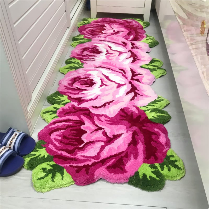 UKELER Laundry Room Rug 65x23.6 inch Pink Rose Flower Kitchen Runner Non-Slip, Shaggy Soft Flower Rugs for Girls Bedroom - Image 5