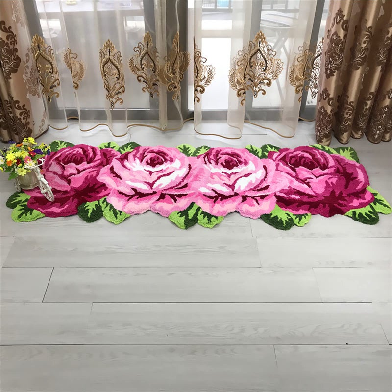 UKELER Laundry Room Rug 65x23.6 inch Pink Rose Flower Kitchen Runner Non-Slip, Shaggy Soft Flower Rugs for Girls Bedroom - Image 4