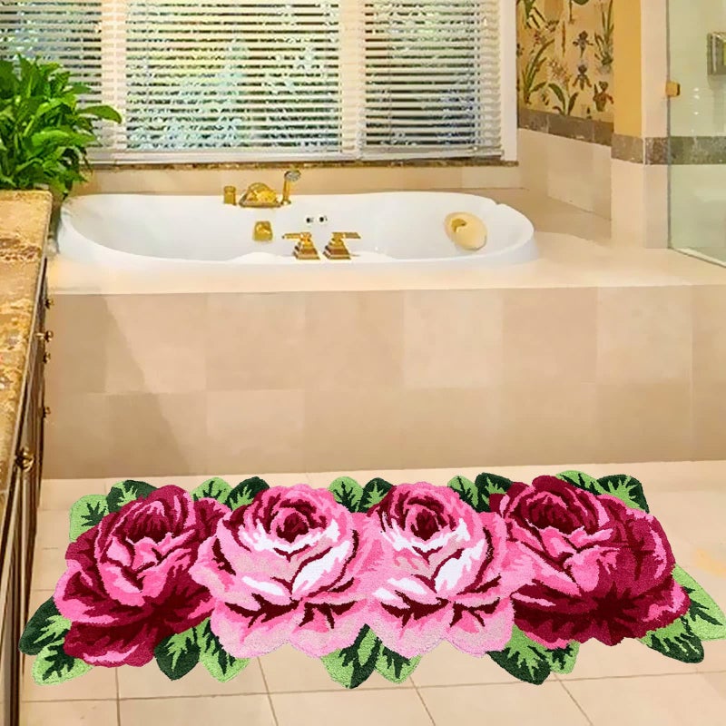 UKELER Laundry Room Rug 65x23.6 inch Pink Rose Flower Kitchen Runner Non-Slip, Shaggy Soft Flower Rugs for Girls Bedroom - Image 3