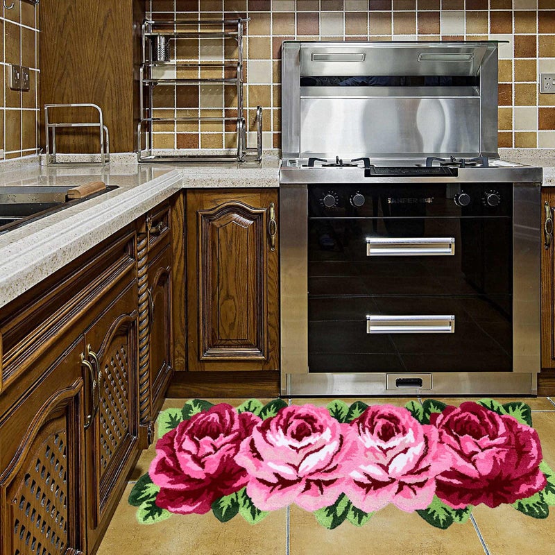 UKELER Laundry Room Rug 65x23.6 inch Pink Rose Flower Kitchen Runner Non-Slip, Shaggy Soft Flower Rugs for Girls Bedroom - Image 2
