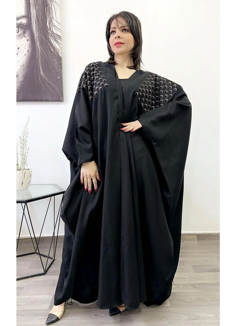 Fashion Line Abaya Round Neck stylish Abaya Button Clos Fleets Black